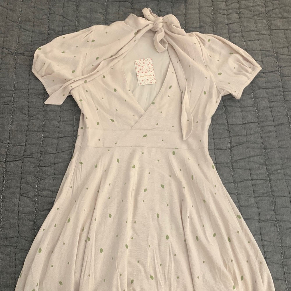 Free People Tan and Green Dot Dress
